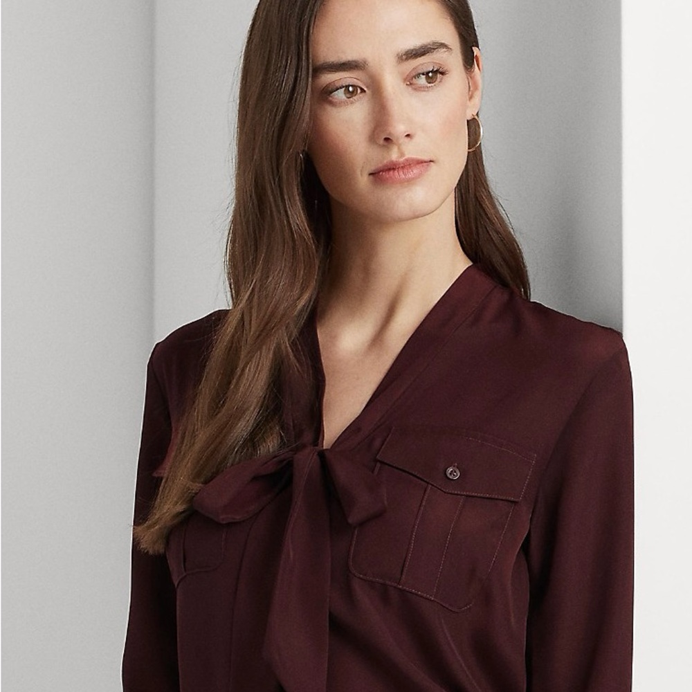 Lauren by Ralph Lauren tie neck long sleeve blouse size medium - Picture 3 of 16